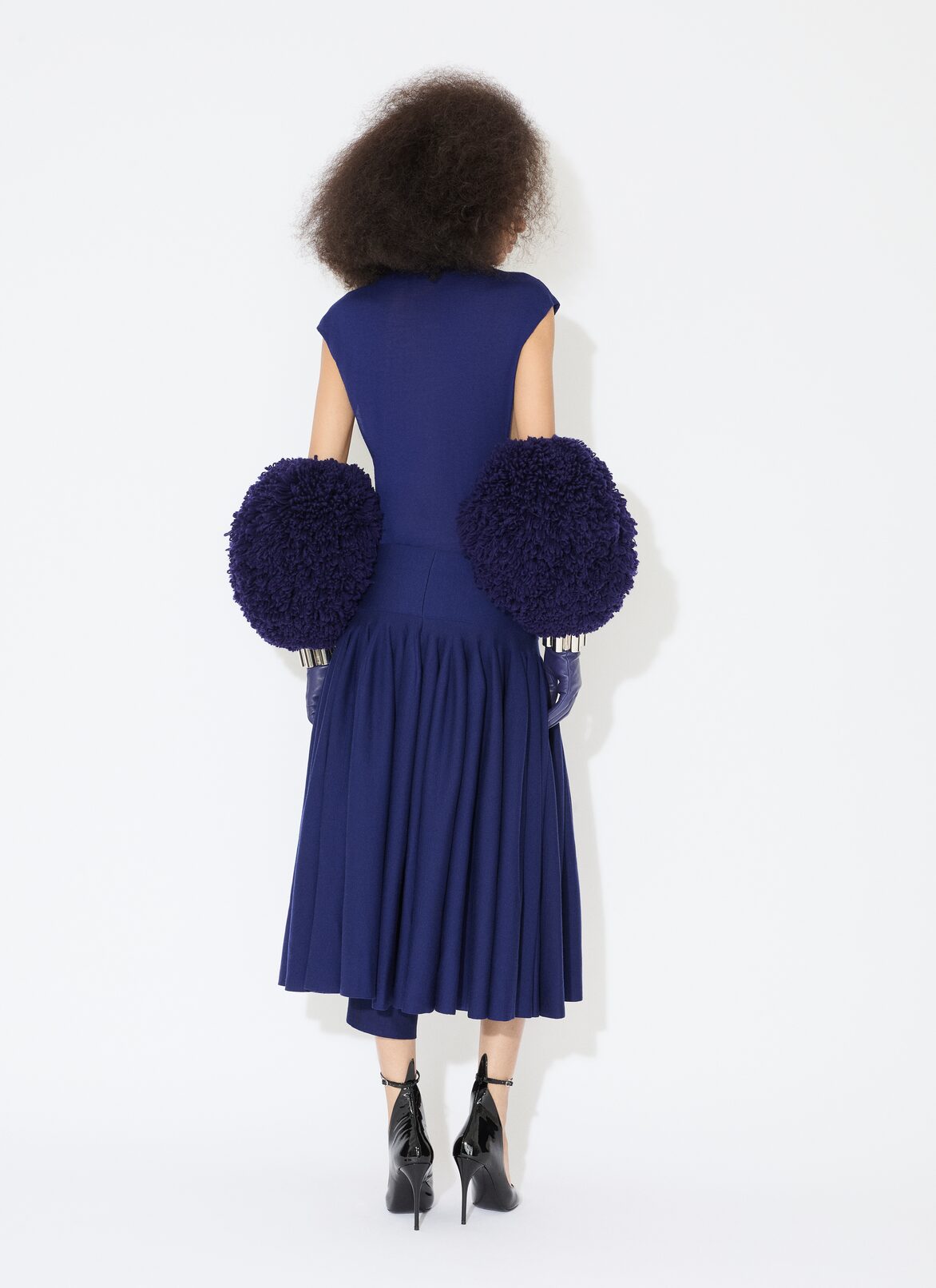 PLEATED SKIRT IN TIGHT GODET KNIT ALAÏA ROYAL BLUE PLEATED SKIRT IN TIGHT GODET KNIT